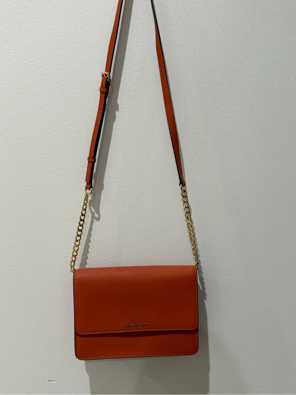 Authentic Michael Kors Orange Leather Chain Strap Crossbody